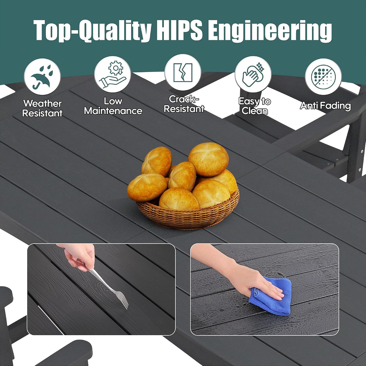 HIPS All-Weather Patio Dining Table Sets 7-Piece,Outdoor Table and Chairs,Dining Furniture Set with Umbrella Hole,Patio Table and Chairs Sets for 6|for Lawn, Garden, Backyard, Poolside