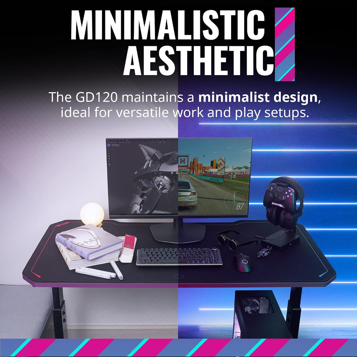 Cooler Master GD120 PC Gaming Desk with Cable Management, Water-Repellent Mousepad, Modern Simple Sturdy Style Table Workstation for Home Office