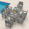 7 Piece Outdoor Dining Set, HDPS Patio Table and Chairs Set, 66' Patio Table with 1.96' Umbrella Hole & 6 Chairs, All Weather Furniture for Garden, Backyard, Poolside (Grey)