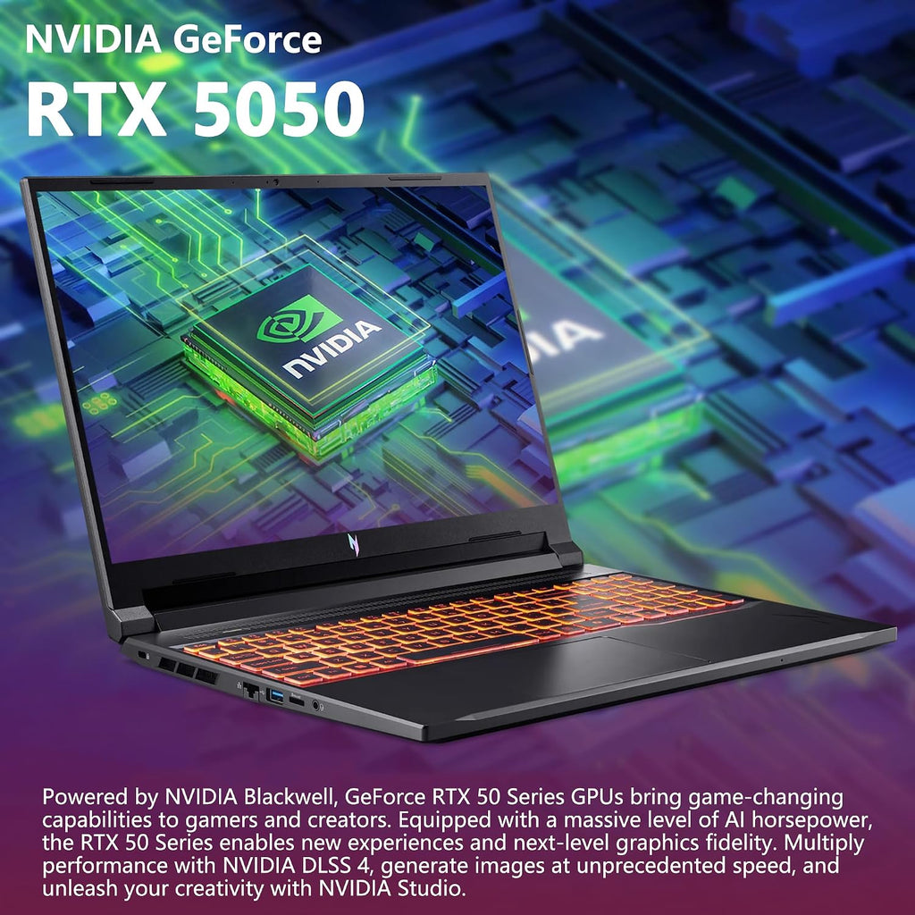 acer Nitro V 16 AI Gaming Laptop | 16' WUXGA IPS 180Hz | AMD Hexa-Core Ryzen 5 240 | 16GB DDR5 512GB SSD | GeForce RTX 5050 8GB DLSS4 (Up to 440 AI Tops) | Backlit Keyboard Win11 w/DLCA Accessory