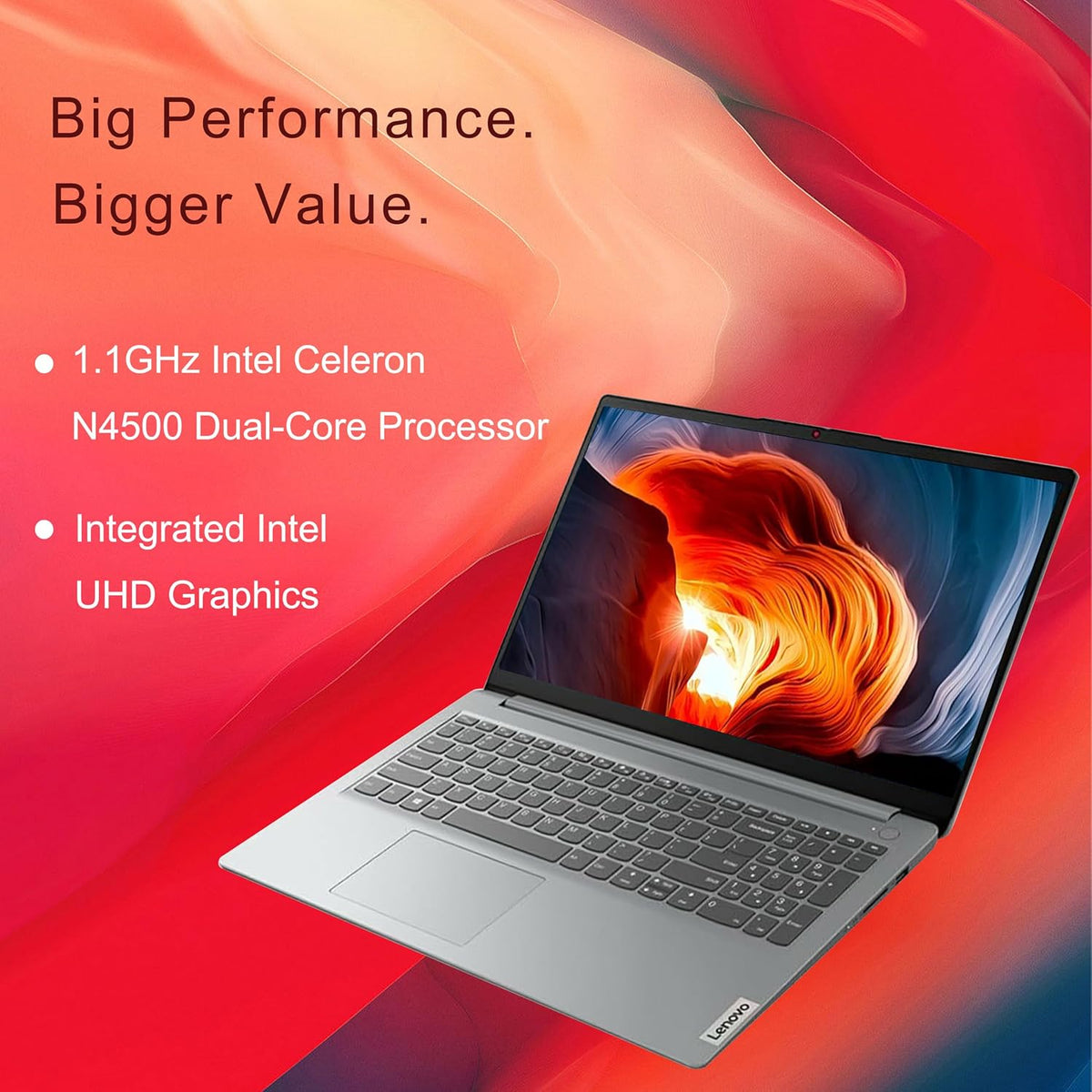 Lenovo IdeaPad 1 Laptop, 15.6' FHD Display, Intel Celeron N4500 Processor, 8GB RAM, 128GB SSD, SD Card Reader, Numeric Keypad, HDMI, Wi-Fi 6, Windows 11 Home, 1 Year Office 365, Grey