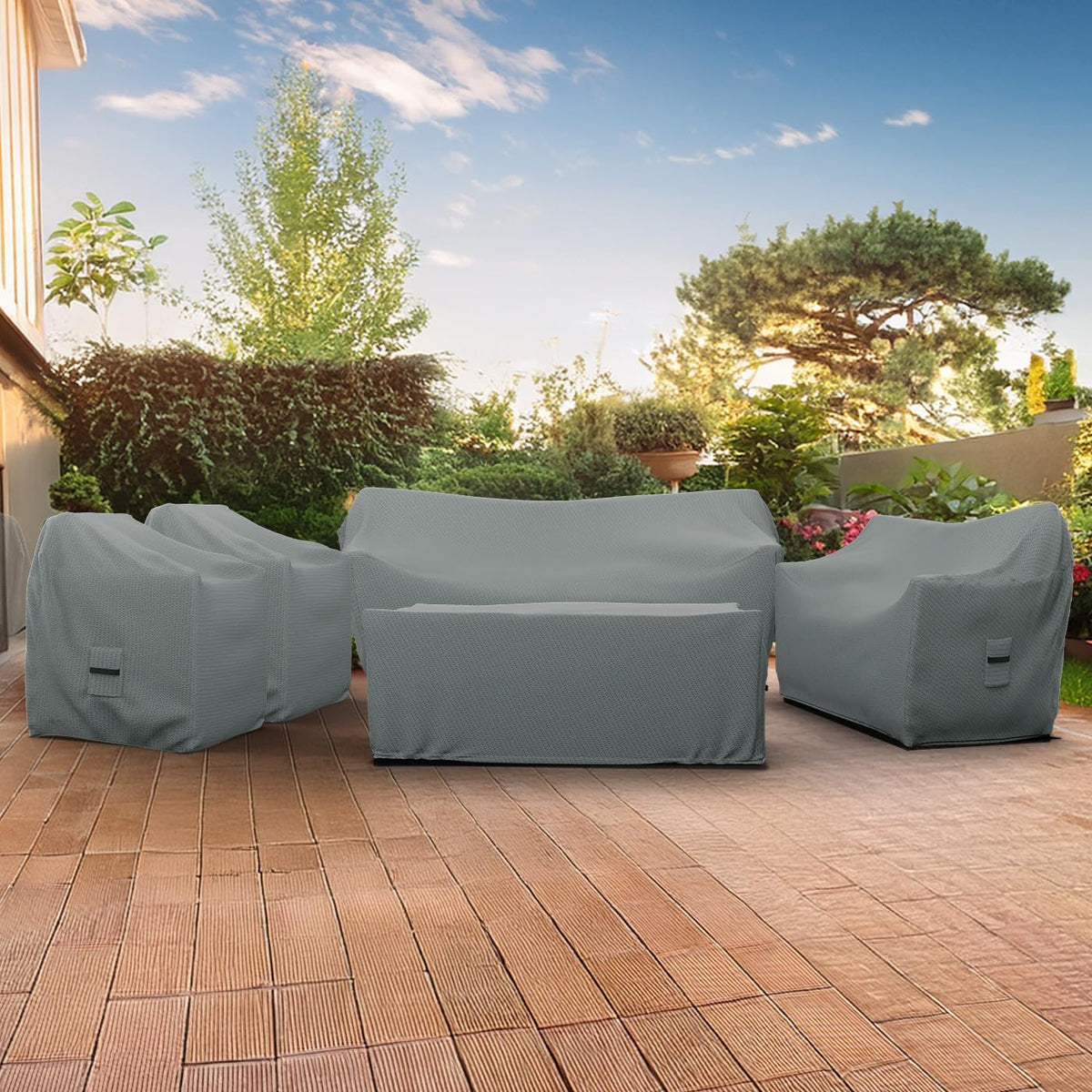 Covers & All Patio Furniture Cover Set, 5 Piece Outdoor Furniture Covers, Water-Repellent UV & Weather-Resistant Covers for Sofa, Loveseat, Chairs & Coffee Table with Elastic & Padded Handles