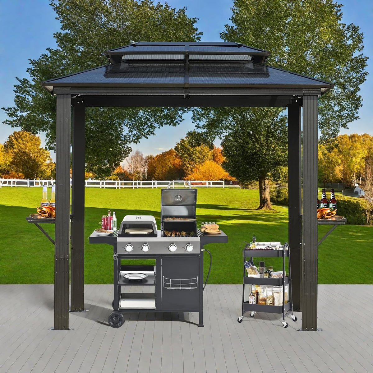 Endark 8'x5' Grill Hardtop Polycarbonate Gazebo with Double Roof, Aluminum Frame and Galvanized Steel Construction, Ideal for Patio, Lawn, and Backyard