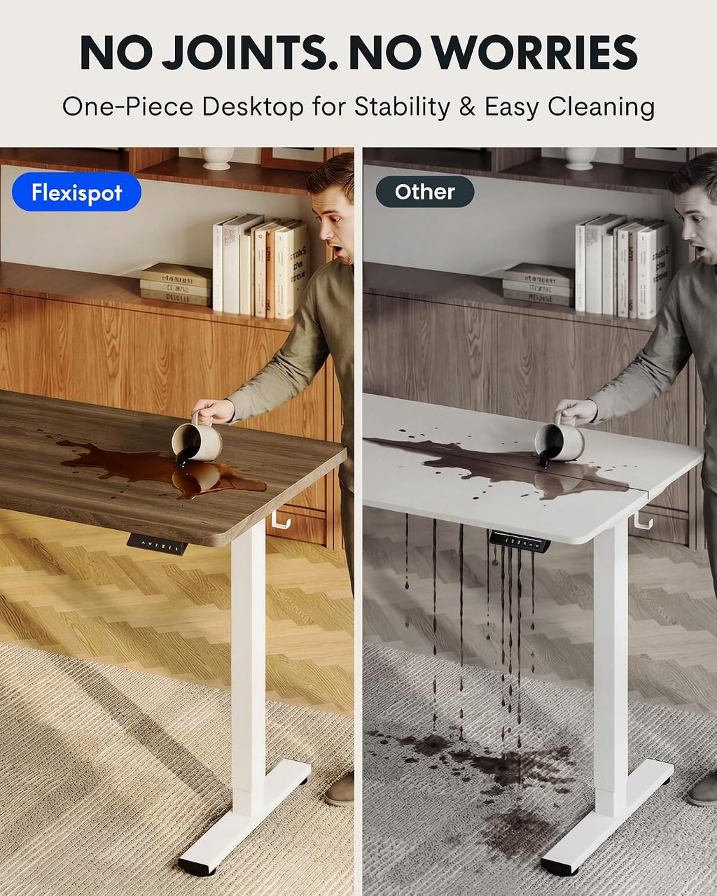 FLEXISPOT EN1 One-Piece Standing Desk with 1-Inch Thick Seamless Desktop, 48'x24' Electric Height Adjustable Desk for Home Office, Multi-Monitor Setups & Easy Assembly, Black Walnut