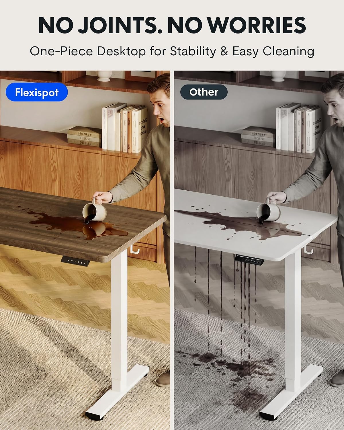 FLEXISPOT EN1 One-Piece Standing Desk with 1-Inch Thick Seamless Desktop, 48'x24' Electric Height Adjustable Desk for Home Office, Multi-Monitor Setups & Easy Assembly, Black Walnut