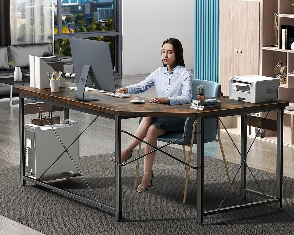 Coleshome 66' L Shaped Larger Gaming Desk, Corner Computer Desk, Sturdy Home Office Computer Table, Writing Workstation, Vintage