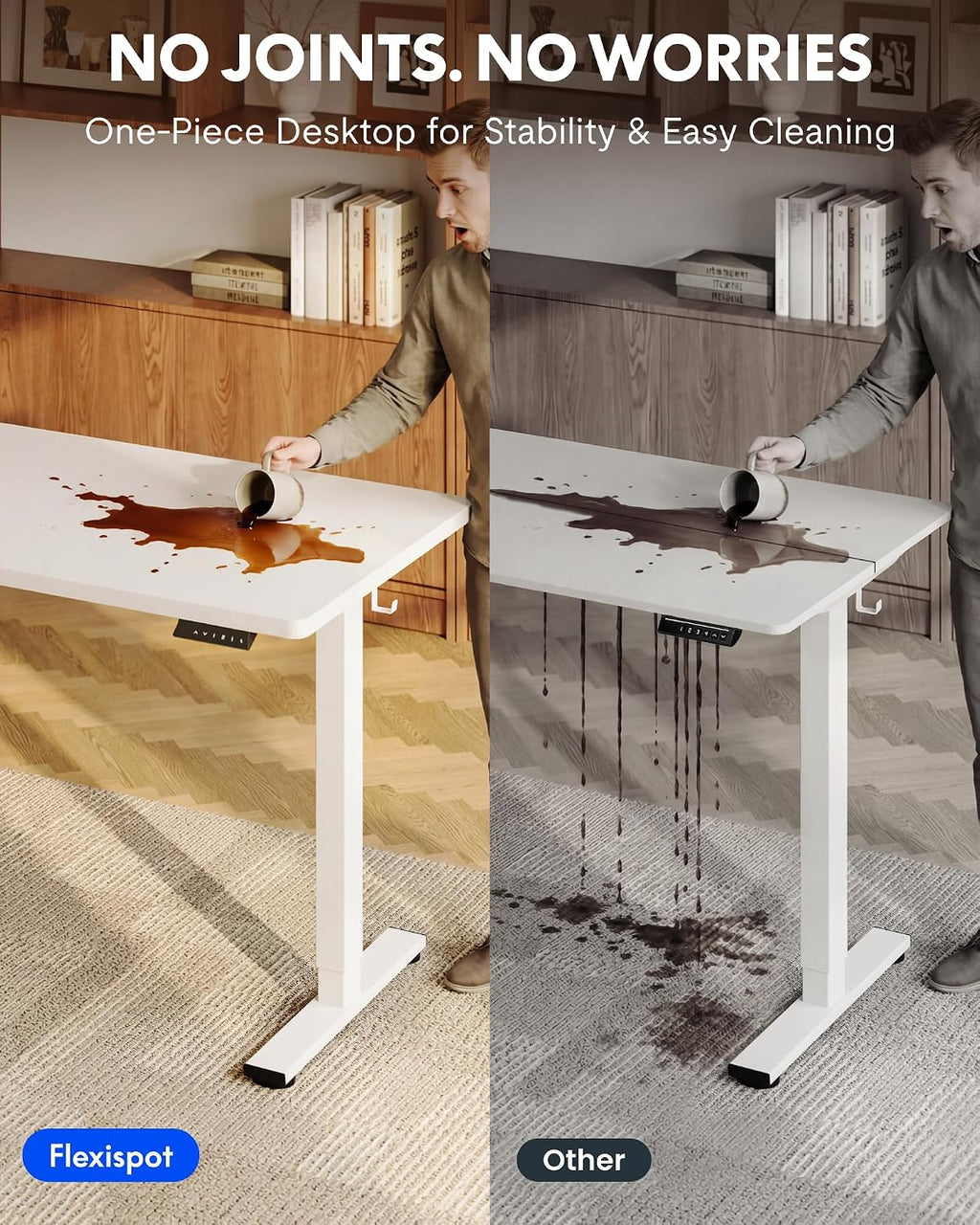 FLEXISPOT EN1 One-Piece Standing Desk with 1-Inch Thick Seamless Desktop, 55'x28' Electric Height Adjustable Desk for Home Office, Multi-Monitor Setups & Easy Assembly, White