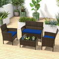 ORALNER 4 Pieces Patio Furniture Set, Rattan Chairs Loveseat with Soft Cushion and Glass Table, Outdoor Wicker Conversation Set for Balcony Garden Backyard Porch Poolside (Navy)