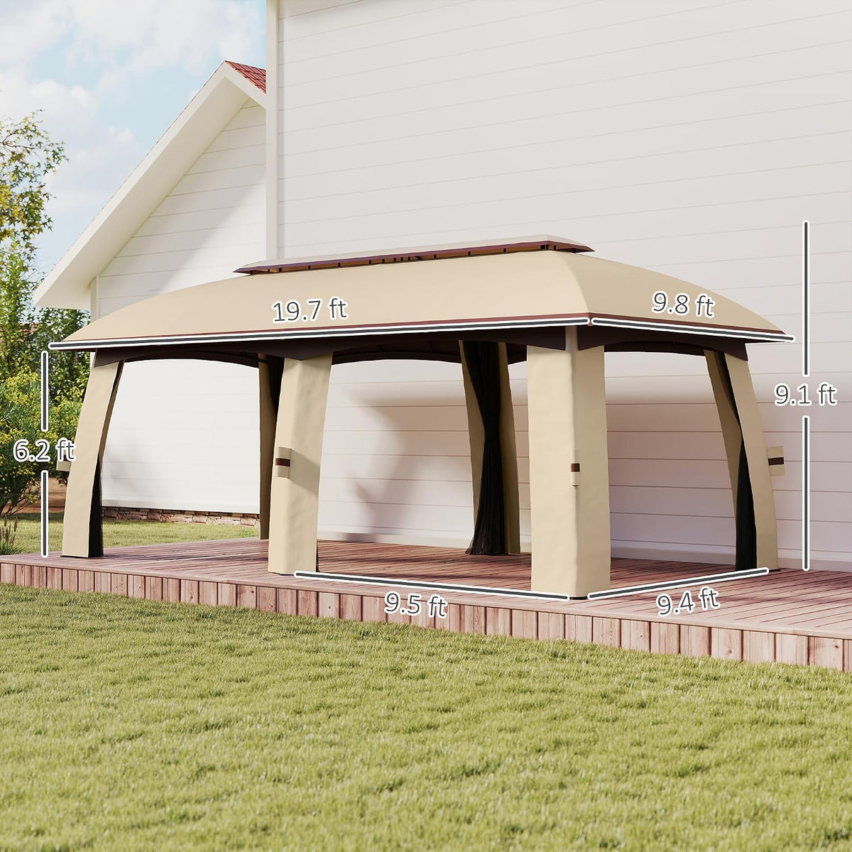 Outsunny 10' x 20' Patio Gazebo, Outdoor Gazebo Canopy Shelter with Netting, Vented Roof, Steel Frame for Garden, Lawn, Backyard, and Deck, Beige