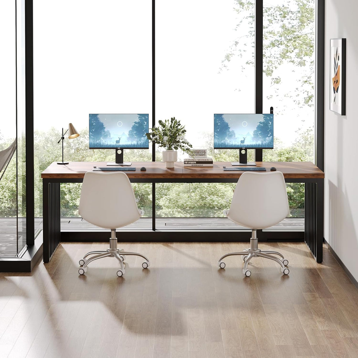 Tribesigns 78.74' Extra Long Computer Desk for 2 Person, Double Long Desk with Heavy Duty Metal Frame, Double Workstation Study Table for Home Office (Without Chair) (Brown & Black)