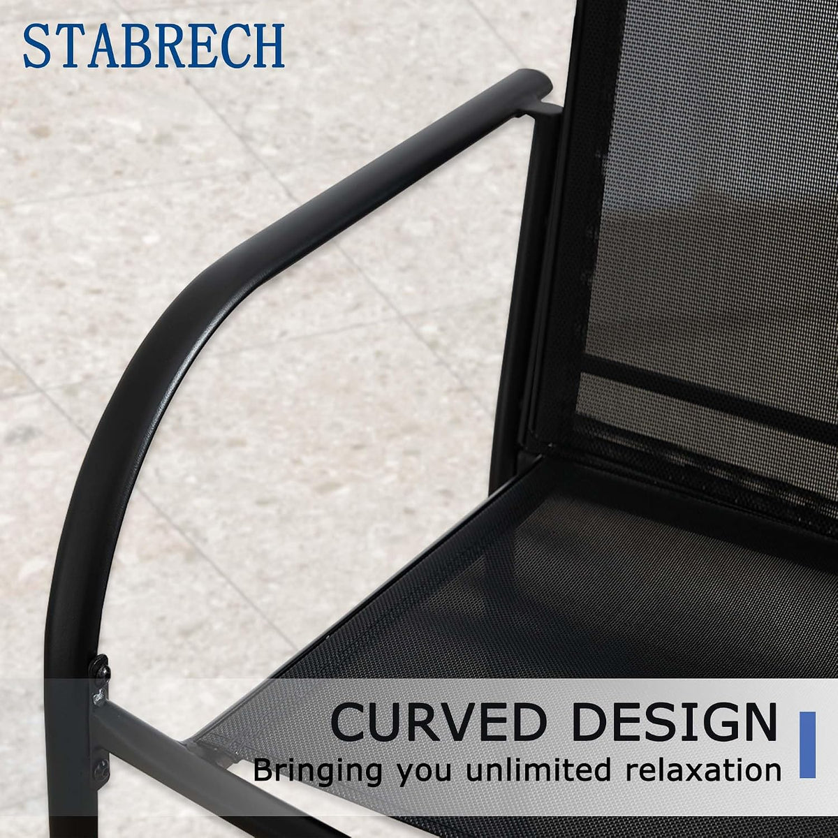 5 Pieces Patio Dining Set for 4, Black Patio Stackable Chairs and Black Square Table Set of 4, Outdoor Furniture Set with Sling Support for Outside, Garden