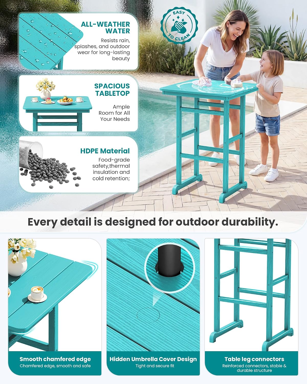SERWALL Balcony Adirondack Chairs and Table 3 Pieces Set, Adirondack Bar Height Chairs Set of 2 and Bar Table, Outdoor Bar Stools Set for Bistro, Poolside, Backyard, Aruba