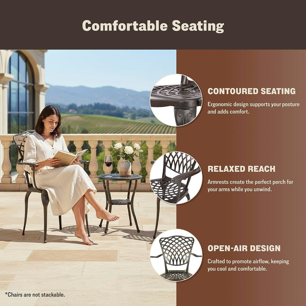 Mazatzal 5 Pieces Outdoor Furniture Dining Set for 4 All-Weather Cast Aluminum Round Patio Table and Chairs Outdoor Furniture Set with Umbrella Hole Retro Bronze Pattern Design