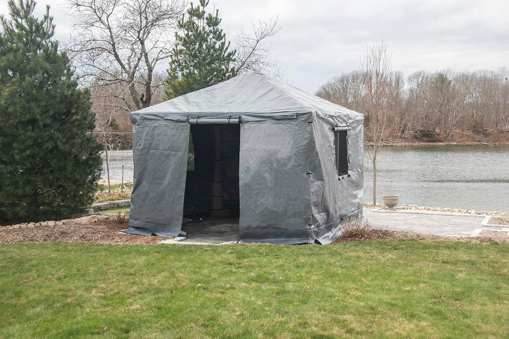 Sojag Winter Cover Plus for Tall Hard Top Gazebos, Waterproof 10' x 10' Storage for Grill & Patio Furniture, Roll-Up Door, and Vented Panels, All-Season Outdoor Storage, Grey