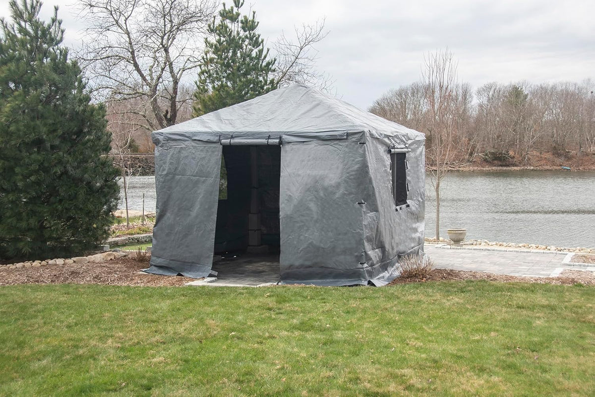 Sojag Winter Cover Plus for Tall Hard Top Gazebos, Waterproof 10' x 10' Storage for Grill & Patio Furniture, Roll-Up Door, and Vented Panels, All-Season Outdoor Storage, Grey