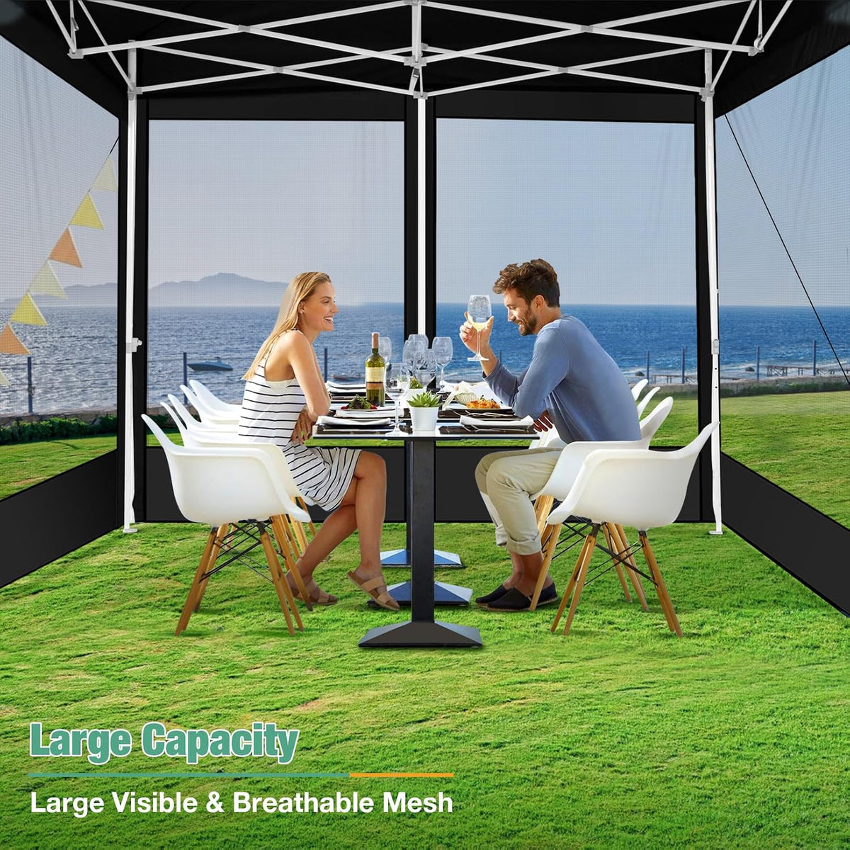 COBIZI Canopy Tent 10x10 Heavy Duty, Pop Up Gazebo with Netting Screened,Waterproof Ez up Canopy with Sidewalls, Outdoor Instant Screen House Tent for Camping,Backyard, Wedding, Birthday,Black