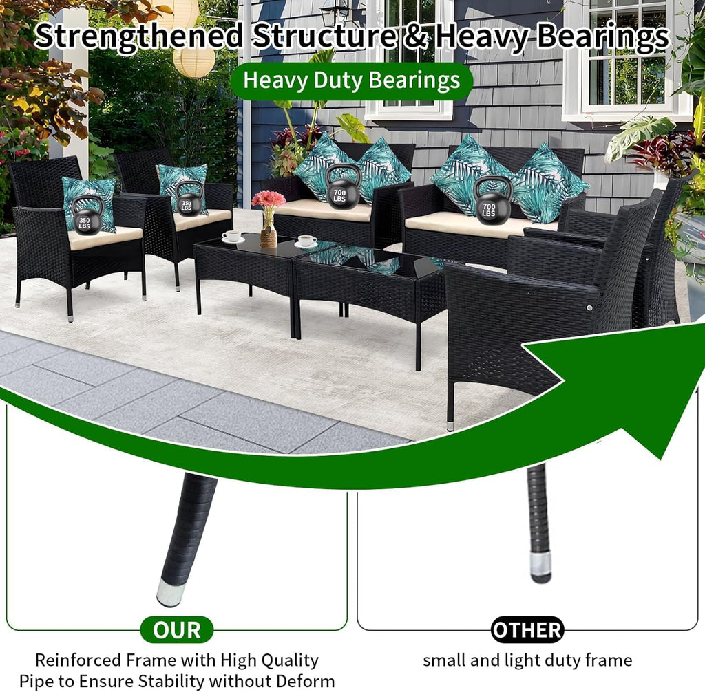 8PCS Patio Conversation Set | Outdoor Patio Furniture Set | Outdoor Sectional Sofa Set | 4 Single Sofa, 2 Loveseats and 2 Tea Tables for Backyard, Deck