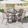 TLSUNNY Patio Dining Set 5 Pieces, All Weather Outdoor Furniture W/30'X 30' Table and 4 Stackable Textilene Chairs, Metal Table and Chairs for Patio, Lawn, Garden, Poolside, Backyard (Beige)