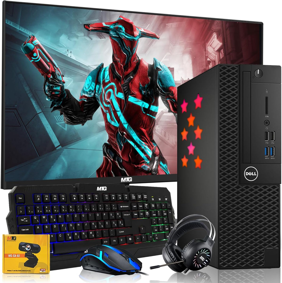 Dell Desktop PC Gaming Bundle - Intel Core i7,16GB RAM,512GB SSD,24-inch Monitor,AMD RX 550,RGB Keyboard with AI-Enabled Copilot Key,Mouse,RGB Headphone,Webcam,Wi-Fi,Windows 11 Pro (Renewed)