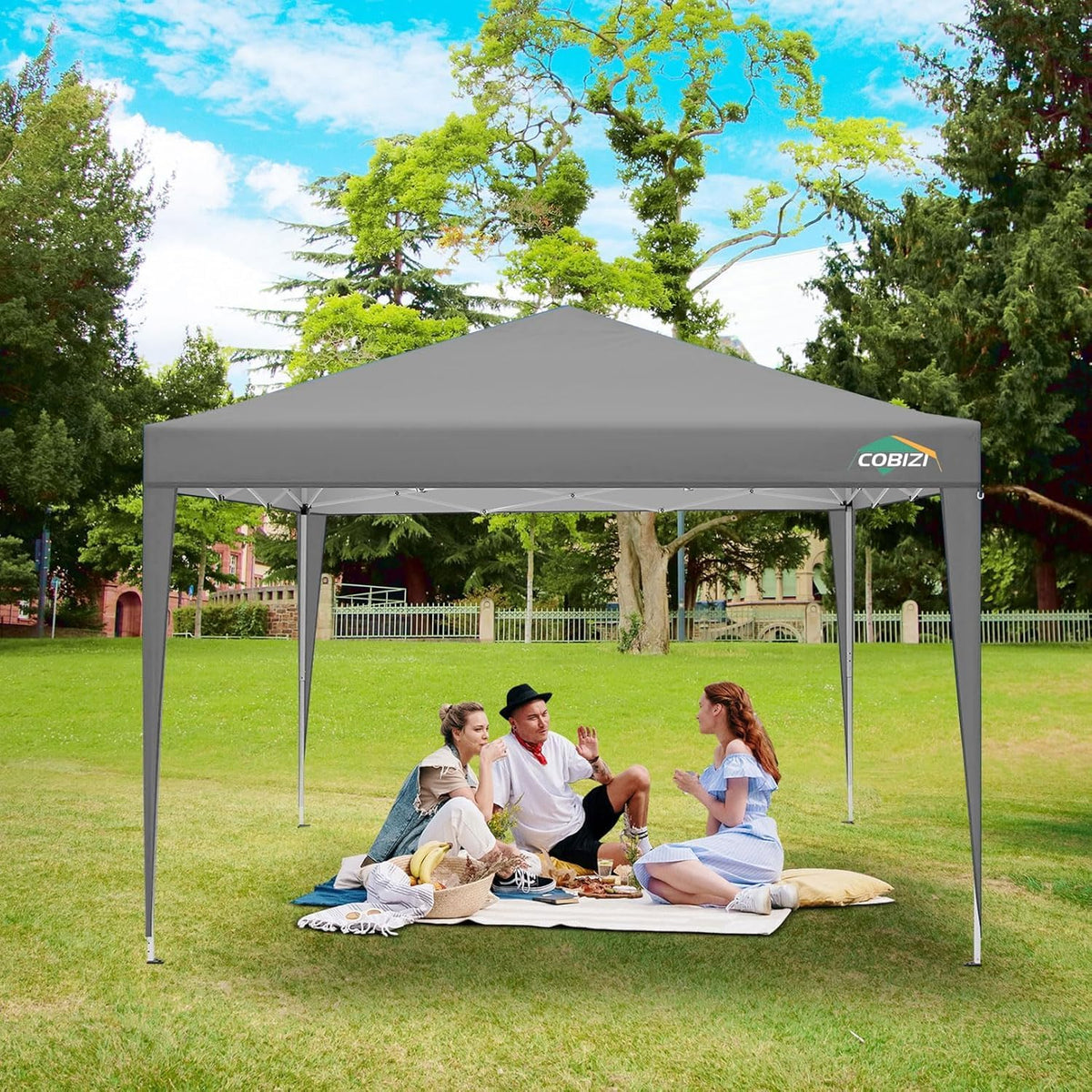 COBIZI 10x10 Pop Up Canopy Tent with 4 Sidewalls Party Tents Waterproof UPF 50+ Commercial Instant Outdoor Events Tent for Parties Markets Backyard, Ropes（10 x 10 ft Gray