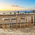 Patio Bar Stools Set of 4, Solid Acacia Wood Patio Barstools with Footrest, 28.5' Counter Height Outdoor Bar Stools, High Top Patio Bar Chairs for Balcony/Deck/Kitchen Island/Bistro, Grey