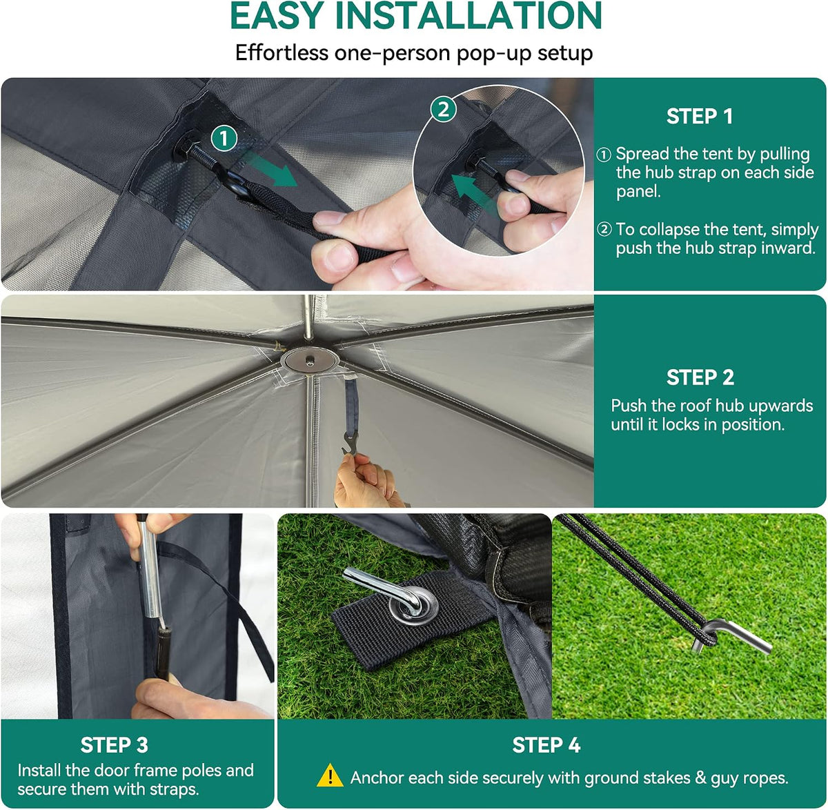 YITAHOME 11.5x11.5ft Camping Gazebo, Portable Pop Up Canopy Outdoor Screen Tent 6 Sided with Mesh Windows and Carry Bag for Camping, Picnic, Backyard Party Outside Activities, Gray