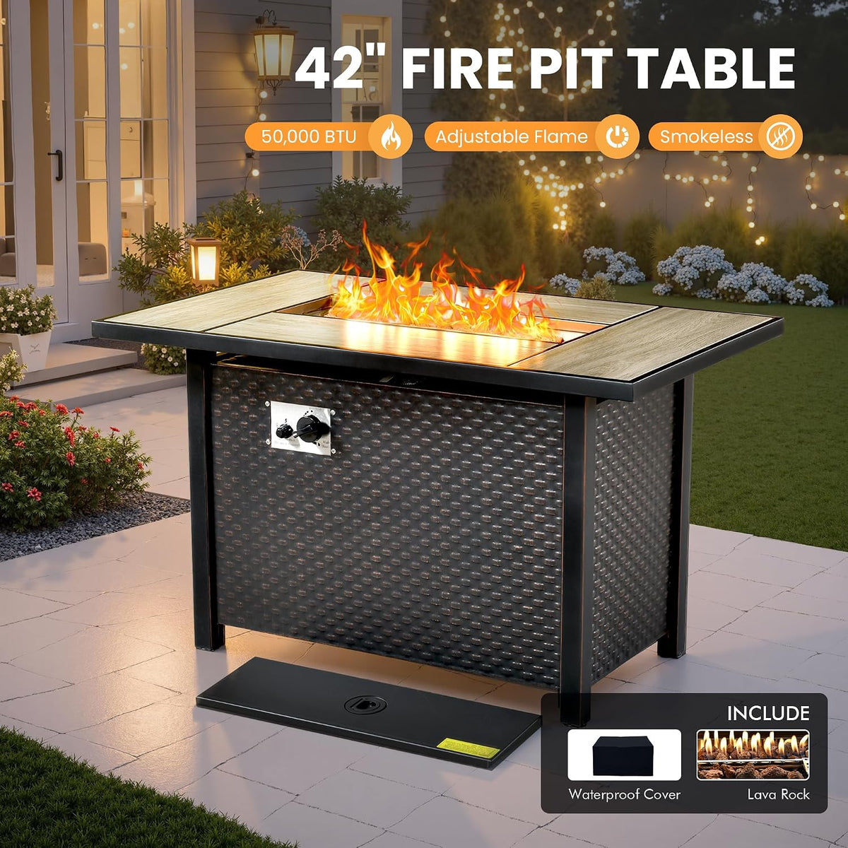 Outdoor Sectional Patio Furniture Set with Fire Pit Table and Glowing Table,6 Pieces Wicker Conversation Sets L Shaped Couch Out Door Sofa Set Outside Furniture for Garden Deck Yard,Dark Grey