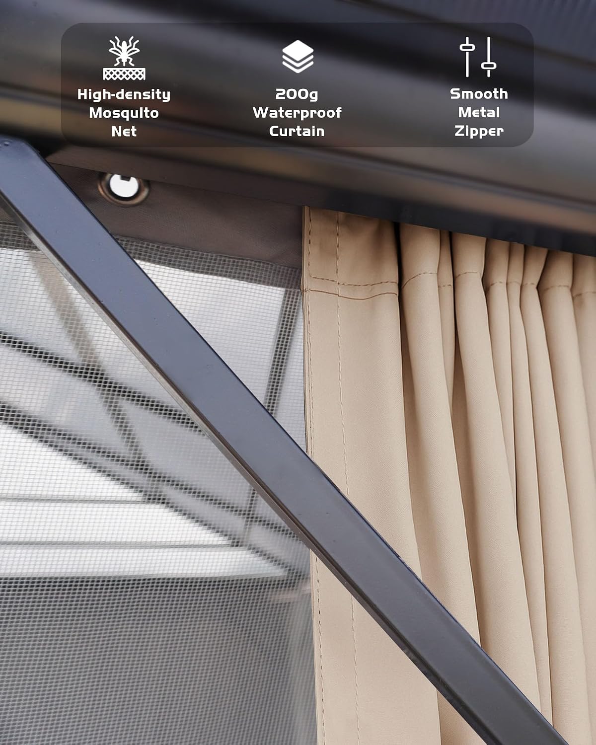 GarveeLife Hardtop Gazebo 10 ft x13 ft for All Weather, Double Polycarbonate Sheets Roof, Aluminum Alloy Frame, Net, and Curtain, Permanent Building for Patio, Deck, Backyard, Lawn, and Garden