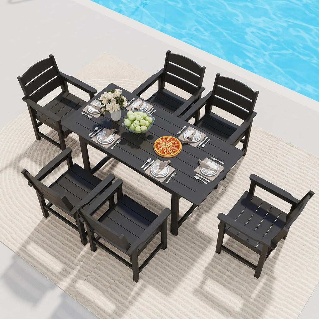 HIPS All-Weather Patio Dining Table Sets 7-Piece,Outdoor Table and Chairs,Dining Furniture Set with Umbrella Hole,Patio Table and Chairs Sets for 6|for Lawn, Garden, Backyard, Poolside