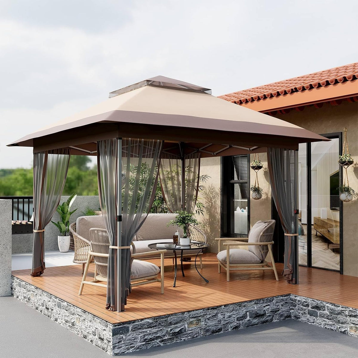GarveeLife 12 ft x12 ft Softtop Gazebo, Outdoor Pop Up Gazebo with Mosquito Netting, Party Tent & Shelter with Double Roofs for Gardens, Patios, Lawns