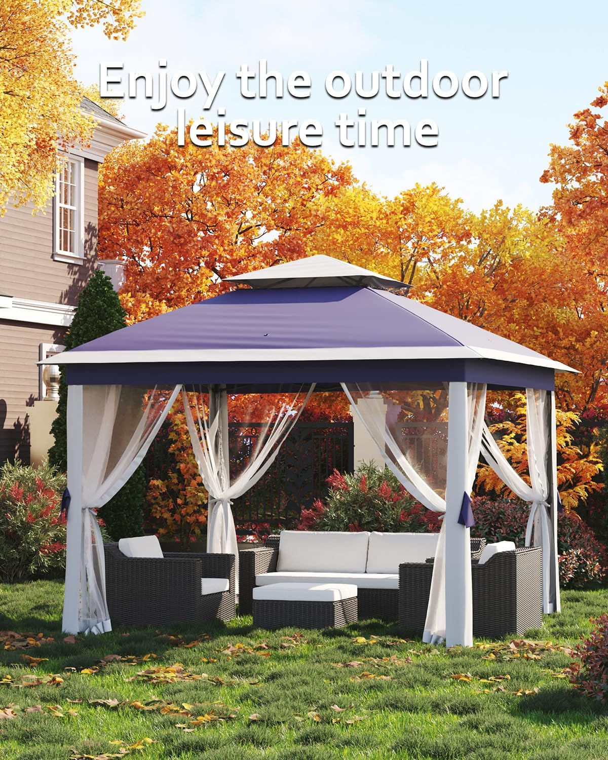 Garveelife 11x11 Pop Up Gazebo Tent with Mosquito Netting, Outdoor Canopy Shelter Easy Setup, Water & UV Resistant - Navy