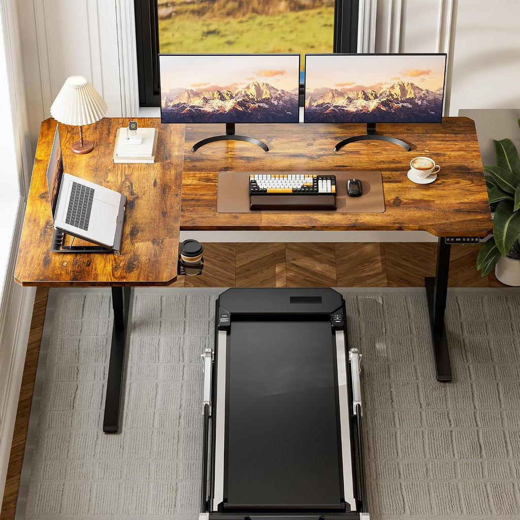 Acrolix 71 Inch L Shaped Standing Desk Adjustable Height, Electric Corner Standing Desk, Sit Stand Computer Table with Reversiable Splice Board, Rustic Brown