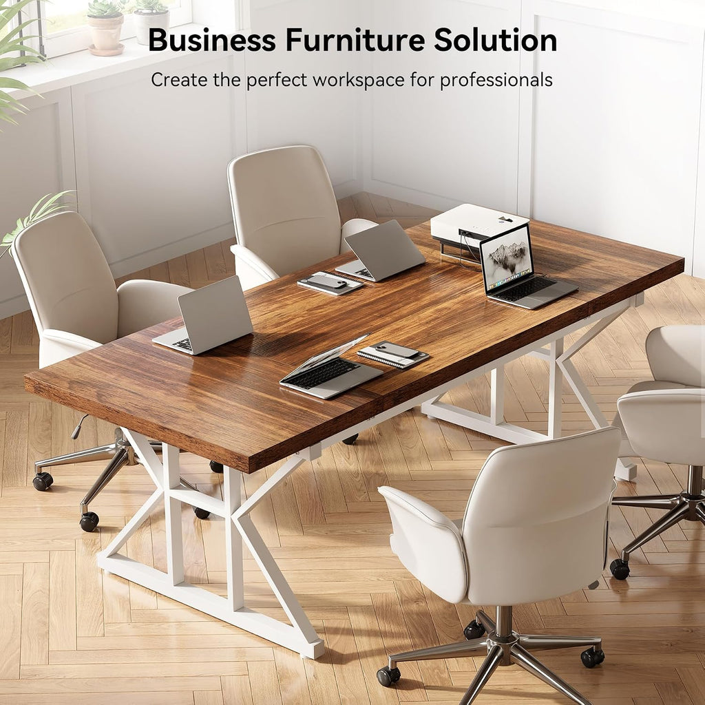 LITTLE TREE 70.8-Inch Large Executive Desk, Modern Computer Office Desk, Wooden Writing Desk Study Table for Home Office