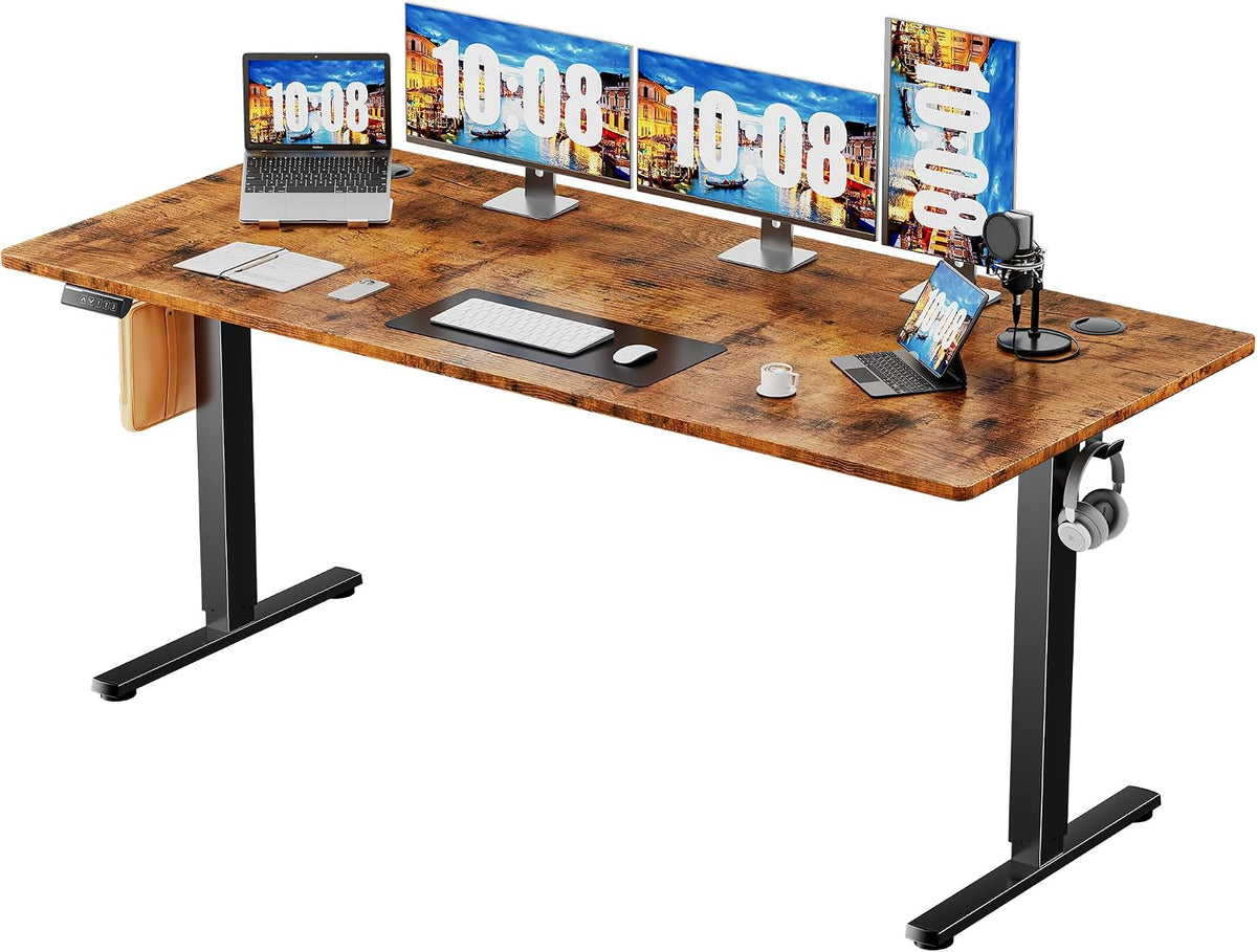 NEWBULIG 63 Inch Electric Height Adjustable Standing Computer Desk Sit Stand Up Table Lift Workstation for Home Office Writing Gaming