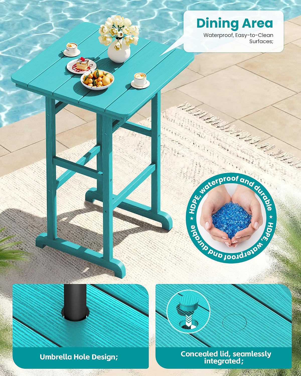SERWALL Balcony Adirondack Chairs and Table 3 Pieces Set, Adirondack Bar Height Chairs Set of 2 and Bar Table, Outdoor Bar Stools Set for Bistro, Poolside, Backyard, Aruba