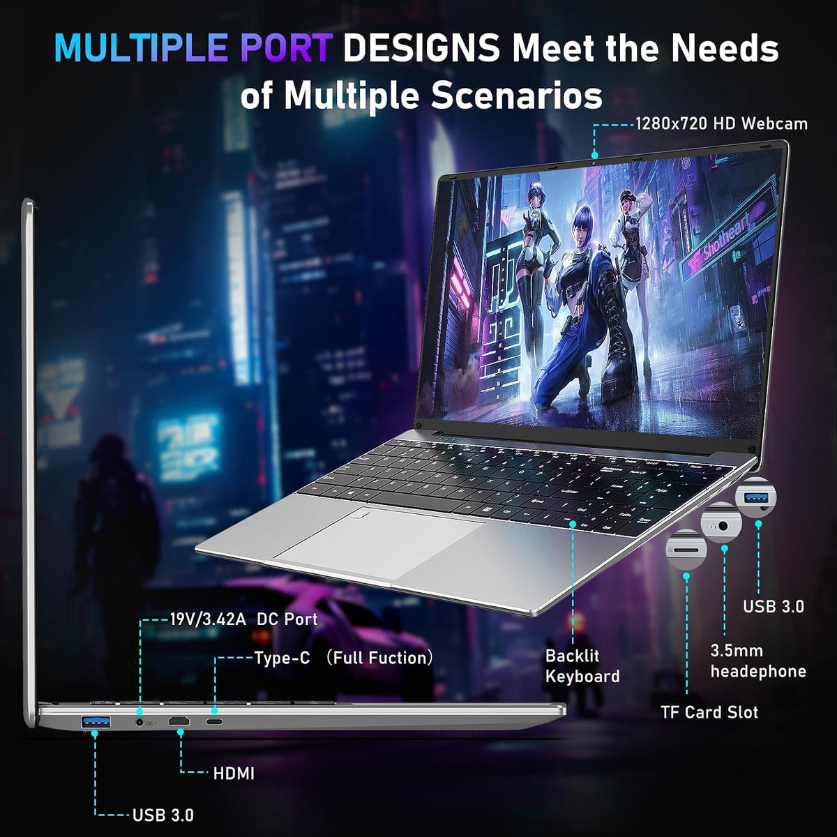 NAIKLULU Gaming Laptop,15.6 Inch Laptop Computer,16GB RAM 1TB SSD,AMD Ryzen 5 7430U (up to 4.3Ghz,Beat 5700U),AMD Radeon Graphics,15.6'FHD 1920 * 1080 Display,WiFi 5,BT5.0,Backlit Keyboard