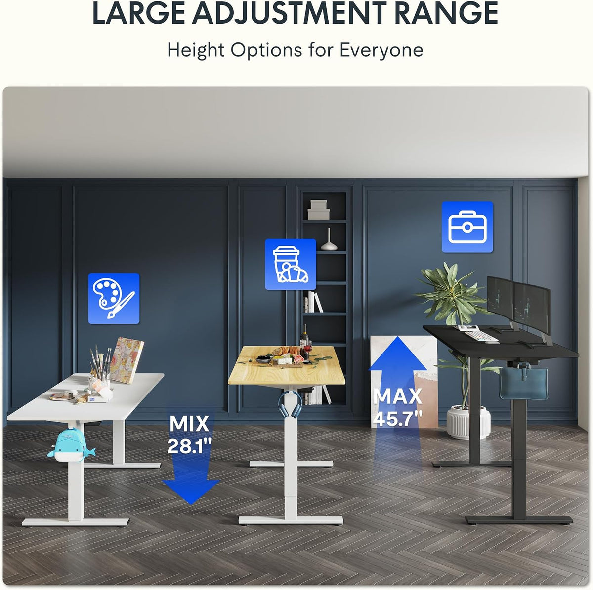 FLEXISPOT 55'x28' One-Piece Electric Standing Desk, 1' Thick Seamless Desktop for Home Office, Study & Multi-Monitor Setup, Black