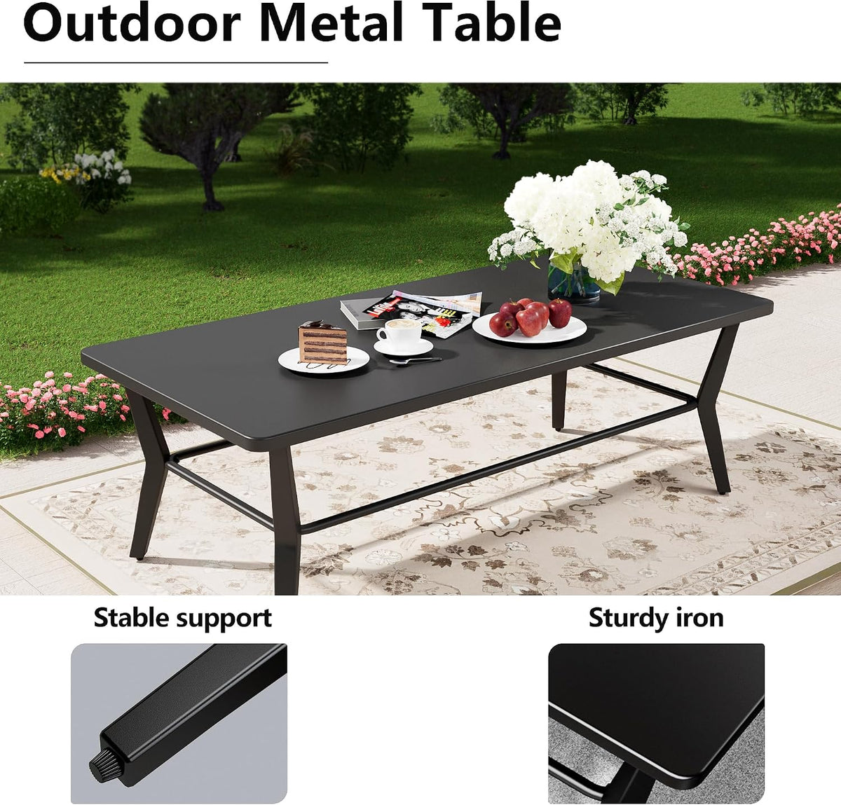 5-Piece Patio Furniture Set, Outdoor Table and Chairs with Rectangular All-Iron Coffee Table and 4 Chairs with Thick Cushions, Patio Conversation Set for Backyard, Balcony and lawns,Grey