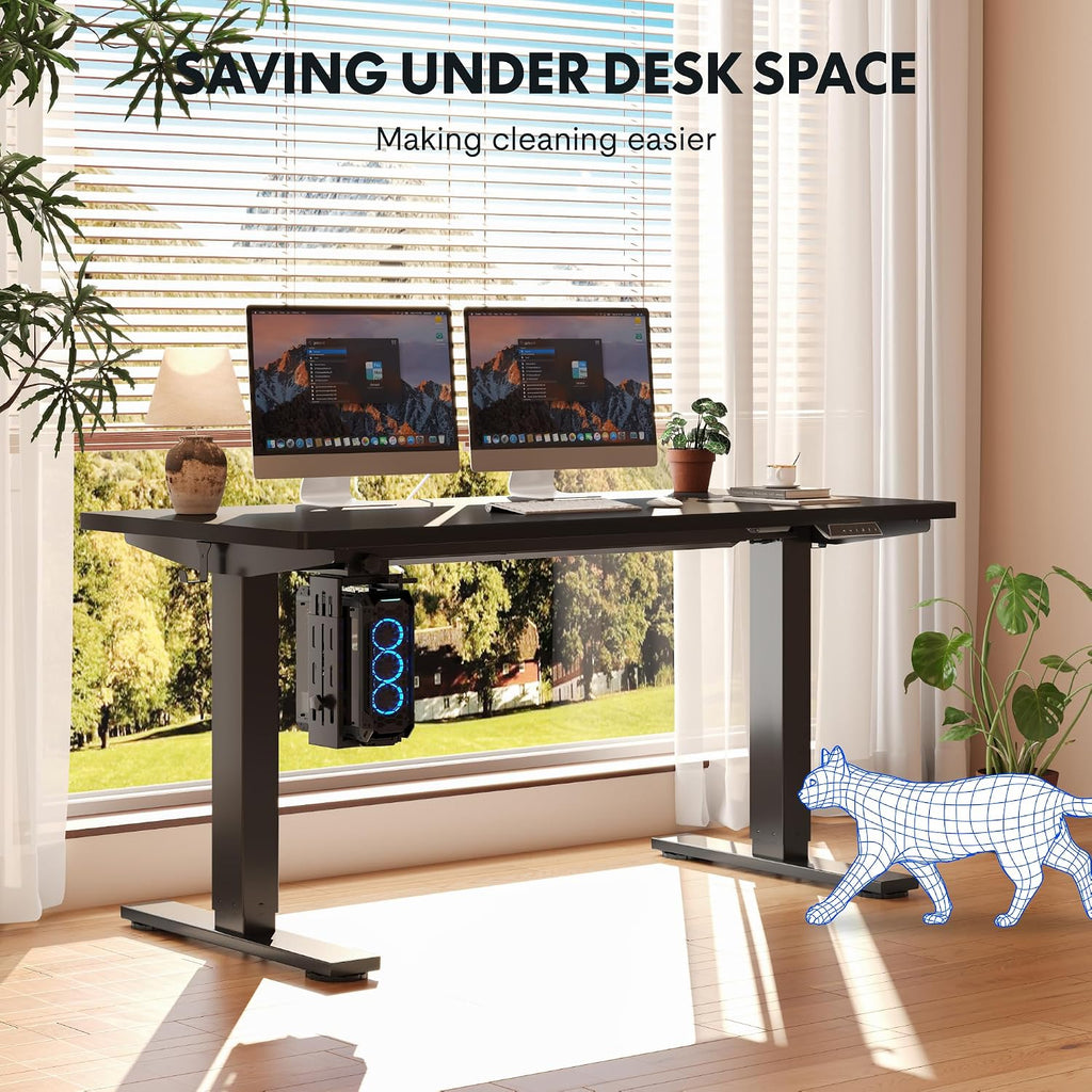 FLEXISPOT EN2 55''x28'' Electric Standing Desk with PC Stand Bundle, 1' Whole-Piece Desktop, Easy-to-Install Hanging Design PC Mount, Bundle for Home Office, Game & Small Spaces, Black