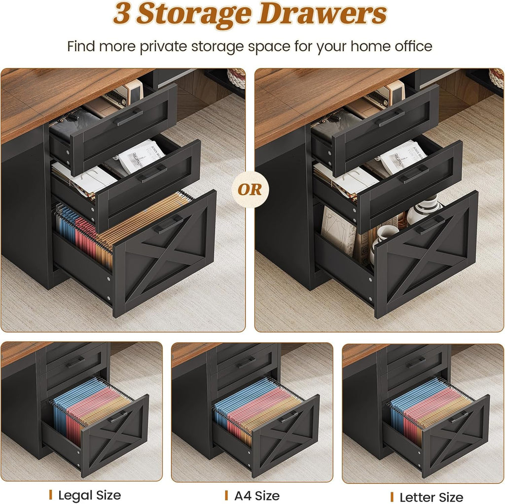 SEDETA Farmhouse 96.5' Office Desk with Drawers, 2 Person Gaming Desk with Storage, Double Computer Desk with Storage Drawers, Long Two Person Writing Desk, Black