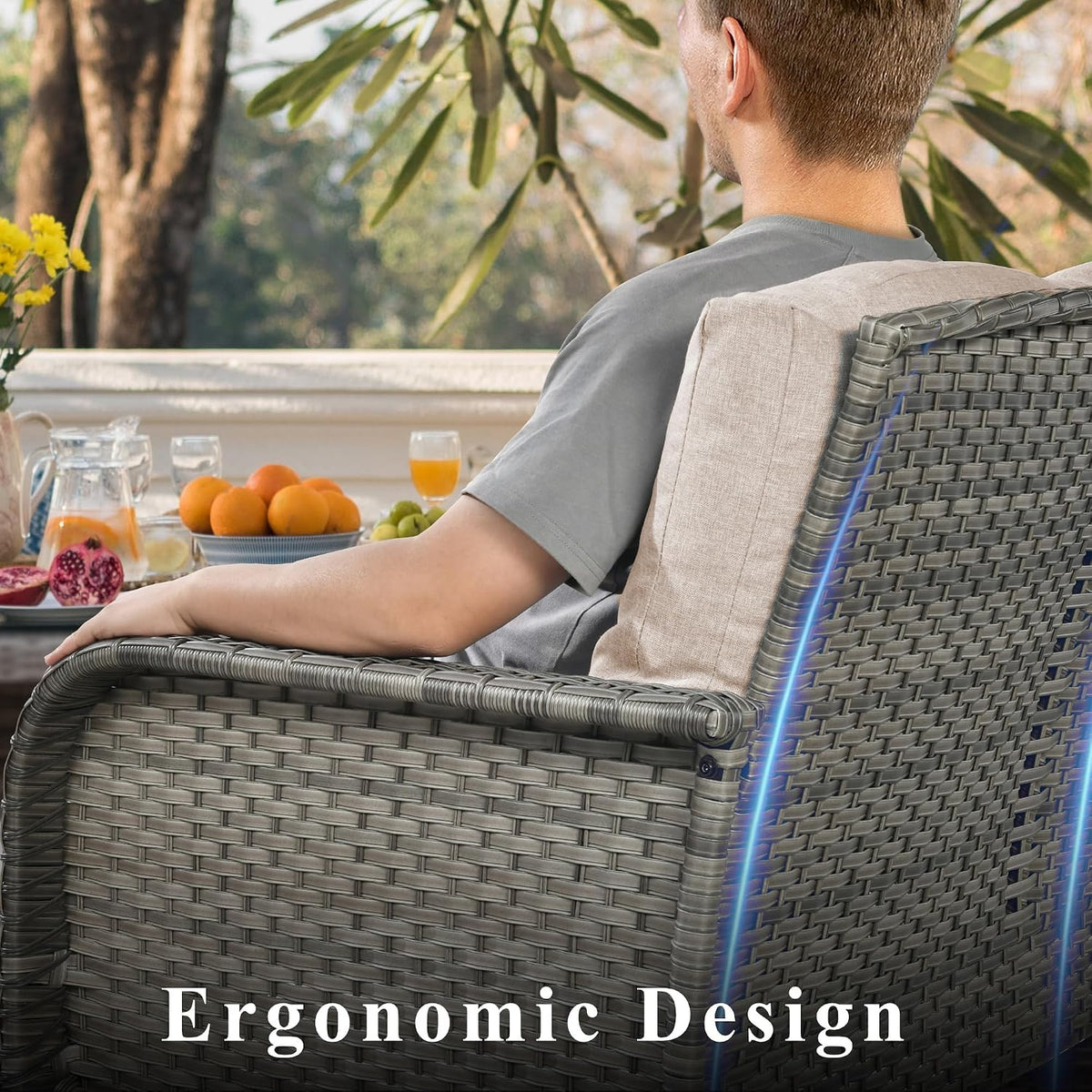 CAODOC 6-Piece Wicker Patio Furniture Set, All-Weather Rattan Conversation Bistro Loveseat Chair and Table Set for Backyard, Balcony and Deck with Soft Cushions and Metal Table(Beige)