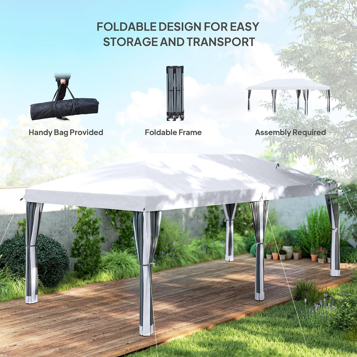 Outsunny 10' x 20' Pop Up Canopy Tent with Netting, Heavy Duty Large Party Tent, Instant Sun Shelter with Carry Bag for Backyard Garden Patio, Cream White