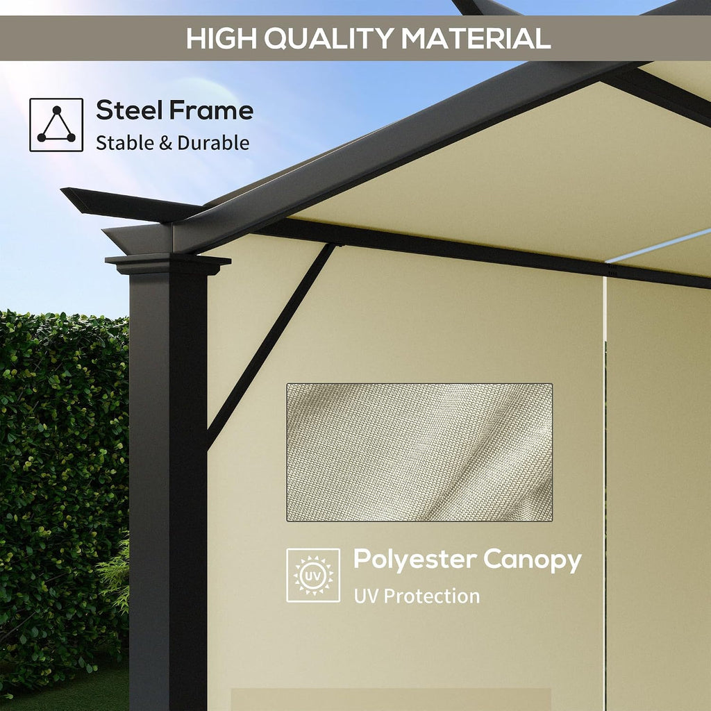 Outsunny 11' x 11' Outdoor Retractable Pergola Canopy, Arched Sun Shade Shelter, Metal Frame Patio Canopy for Backyard, Garden, Porch, Beach, Beige