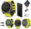 Garmin Fenix 8 51MM Solar Sapphire Multisport GPS Smartwatch Titanium with Amp Yellow Silicone Band, 48 Days Battery Life, Built-in LED Flashlight, Health & Fitness Smart Watch Bundle for Men & Women