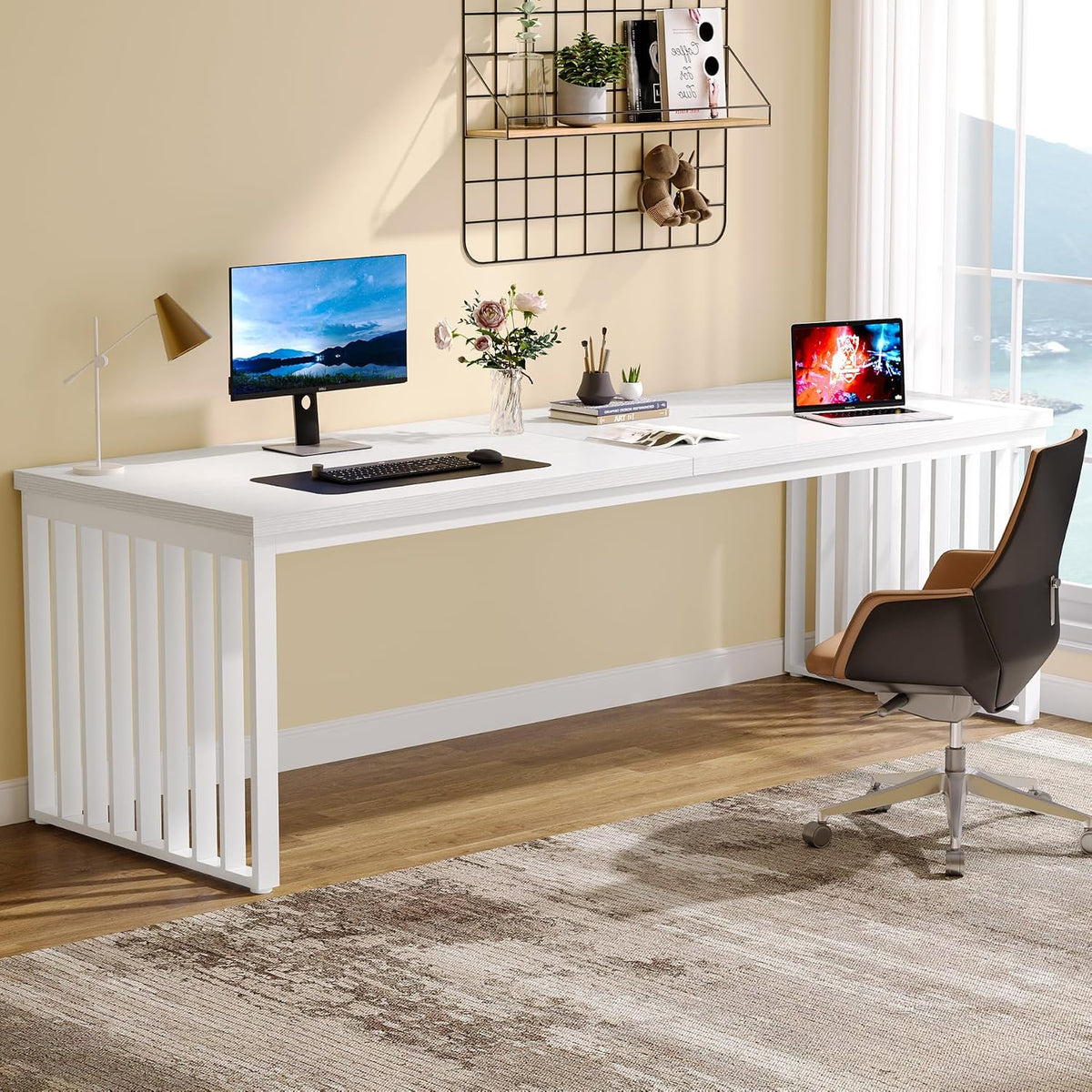 Tribesigns 78.74' Extra Long Computer Desk 2 Person Desk, Double Long Table with Heavy Duty Metal Frame, Double Workstation Study Table for Home Office (Without Chair) (White)