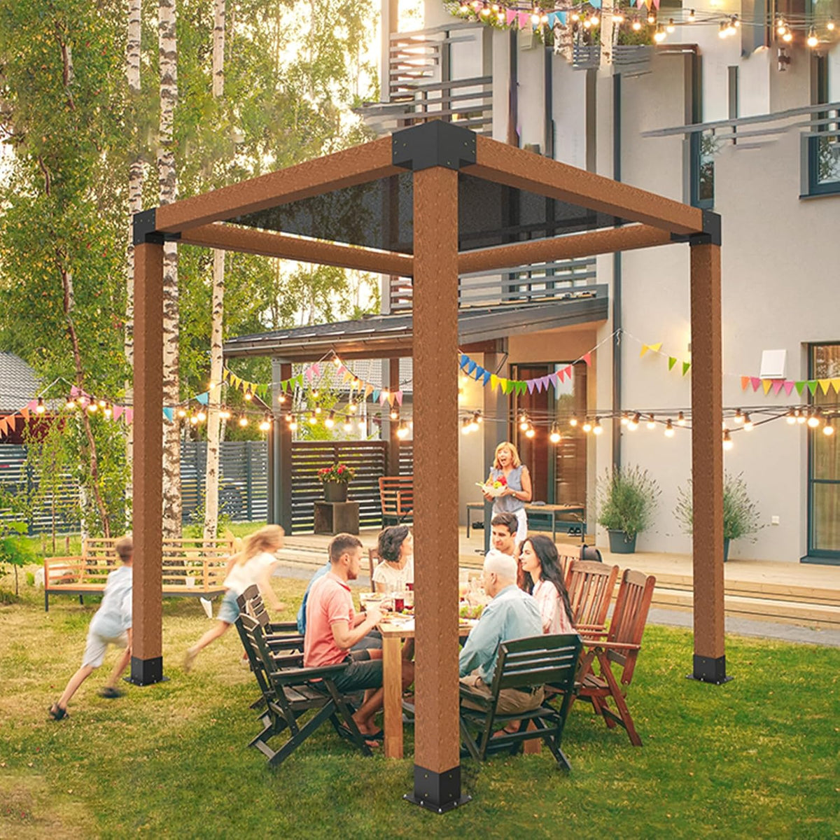 VEVOR Pergola Bracket Kit, 6x6 Inch (Inner Size 5.5x5.5), 4 Pcs 3-Way Heavy Duty Corner Bracket Woodworks DIY Post Base Kit, Easy Installation Wooden Beams for Gazebos, Patio Pergolas, Log Cabin