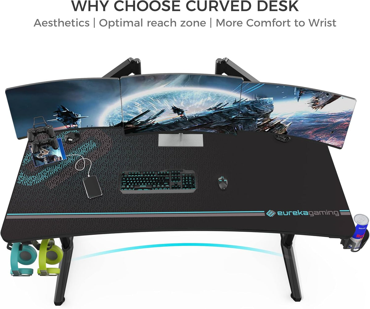 EUREKA ERGONOMIC Gaming Desk 60' Home Office Computer Desk, New Polygon Legs Design, Captain Series (60 Inch, Black)