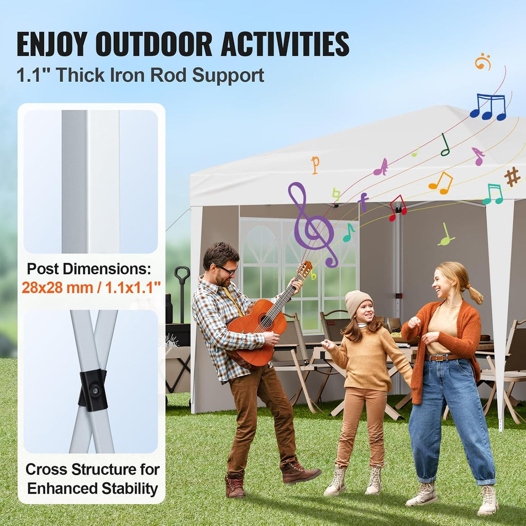 VEVOR Pop Up Canopy, 10 x 20 FT Instant Canopy Portable Gazebo with 3 Sidewalls & 2 Ventilated Windows, Height Adjustable Pop-Up Outdoor Shelter Tent for Events, Patio, Backyard, Party, Parking