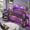 SEDETA 79' Gaming Desk, Computer Desk with 2 Fabric Drawers & LED Light, L Shaped Gaming Desk with Storage Shelf for Home Office, Carbon Fiber Black&Red