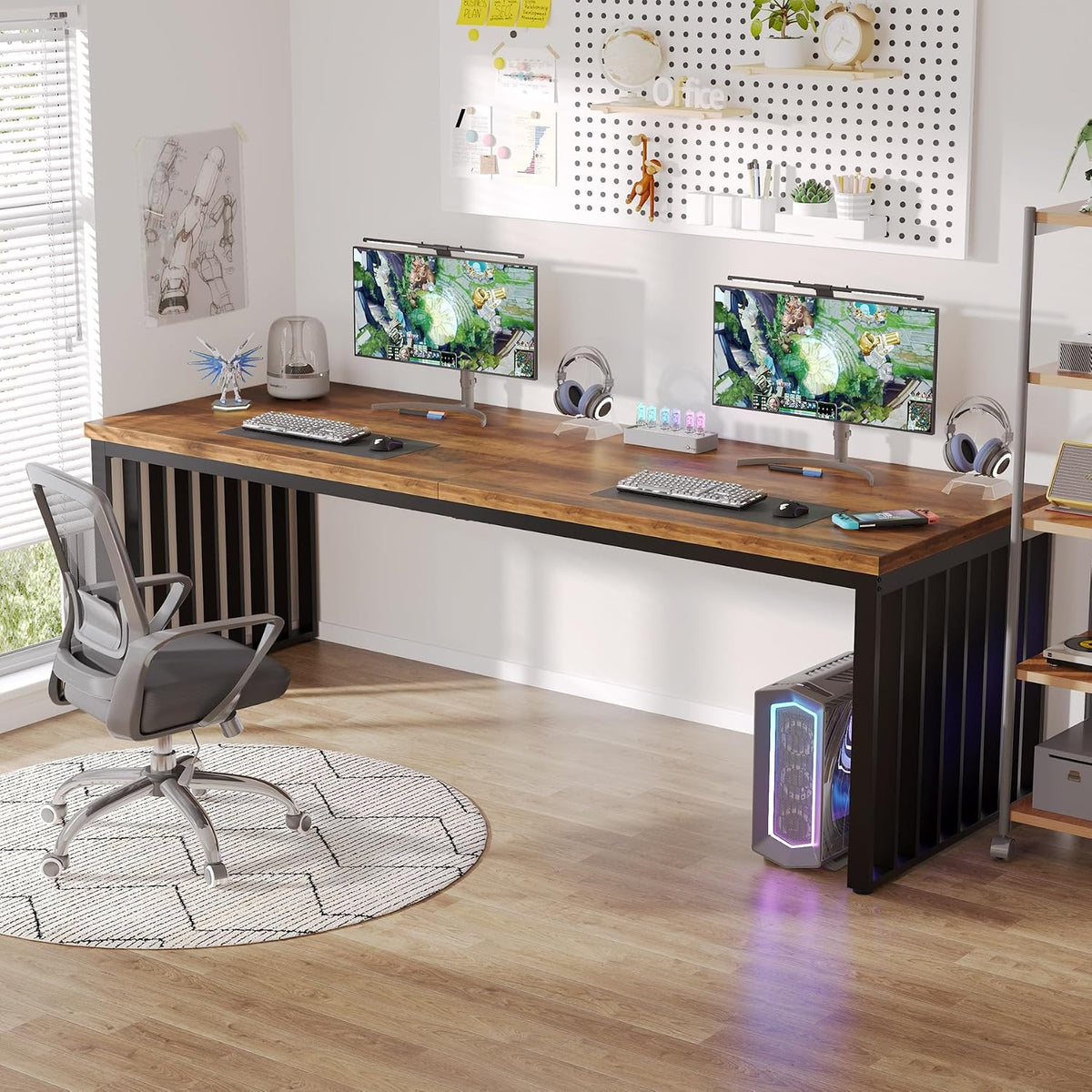 Tribesigns 78.74' Extra Long Computer Desk for 2 Person, Double Long Desk with Heavy Duty Metal Frame, Double Workstation Study Table for Home Office (Without Chair) (Brown & Black)